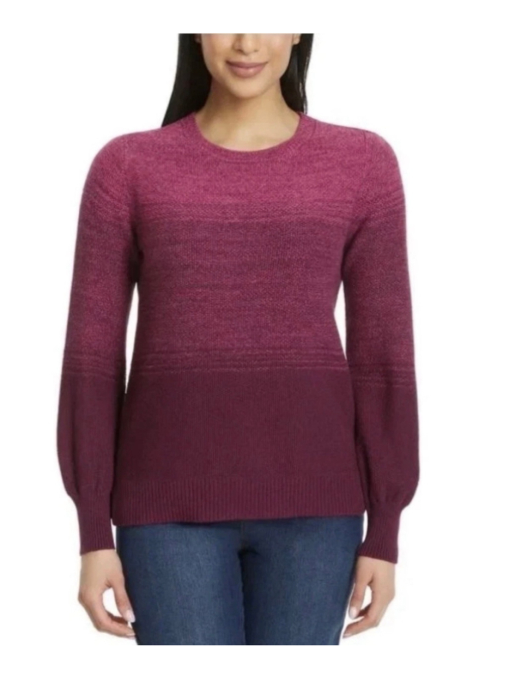 Gloria Vanderbilt Women’s Ombre Crewneck Long Sleeve Sweater Magenta Medium